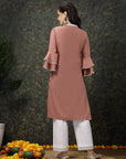 Pink Floral Printed Thread Work Bell Sleeves Cotton Straight Kurta