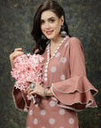 Pink Floral Printed Thread Work Bell Sleeves Cotton Straight Kurta