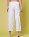 Women White Solid Parallel Trousers