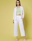 Women White Solid Parallel Trousers