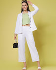 Women White Solid Parallel Trousers