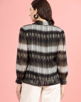 Black Spread Collar Semi Sheer Printed Casual Buttoned Top