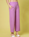 Women Lavender Solid Parallel Trousers