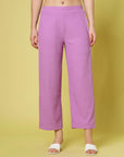 Women Lavender Solid Parallel Trousers