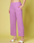 Women Lavender Solid Parallel Trousers