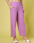 Women Lavender Solid Parallel Trousers