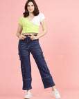 Women Blue High-Rise Clean Look Light Fade Cargo Styles Cotton Jeans