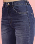Women Blue High-Rise Clean Look Heavy Fade Front Slit Cotton Jeans