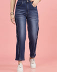 Women Blue High-Rise Clean Look Light Fade Frayed Hem Cotton Jeans