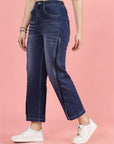 Women Blue High-Rise Clean Look Light Fade Frayed Hem Cotton Jeans