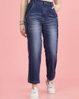 Women Blue High-Rise Clean Look Heavy Fade Frayed Hem Cotton Jeans