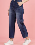 Women Blue High-Rise Clean Look Heavy Fade Frayed Hem Cotton Jeans