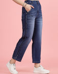 Women Blue High-Rise Clean Look Heavy Fade Frayed Hem Cotton Jeans