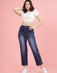 Women Blue High-Rise Clean Look Heavy Fade Frayed Hem Cotton Jeans