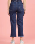 Women Blue High-Rise Clean Look Frayed Hem Cotton Jeans