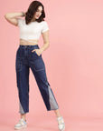 Women Blue High-Rise Clean Look Frayed Hem Cotton Jeans