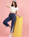Women Blue High-Rise Clean Look Frayed Hem Cotton Jeans