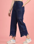 Women Blue High-Rise Clean Look Frayed Hem Cotton Jeans