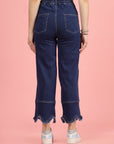 Women Blue High-Rise Clean Look Frayed Hem Cotton Jeans