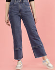 Women Blue High-Rise Clean Look Frayed Hem Cotton Jeans