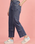 Women Blue High-Rise Clean Look Frayed Hem Cotton Jeans