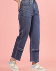 Women Blue High-Rise Clean Look Frayed Hem Cotton Jeans