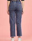 Women Blue High-Rise Clean Look Frayed Hem Cotton Jeans