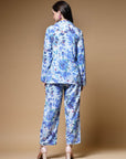 Blue Printed Long Sleeves Shirt With Trousers