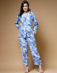 Blue Printed Long Sleeves Shirt With Trousers