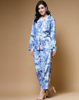 Blue Printed Long Sleeves Shirt With Trousers
