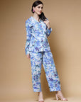 Blue Printed Long Sleeves Shirt With Trousers