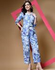 Blue Printed Long Sleeves Shirt With Trousers