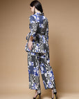 Blue Printed Long Sleeves Shirt With Trousers