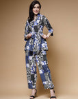 Blue Printed Long Sleeves Shirt With Trousers
