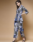 Blue Printed Long Sleeves Shirt With Trousers