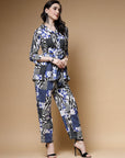 Blue Printed Long Sleeves Shirt With Trousers