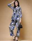Blue Printed Long Sleeves Shirt With Trousers