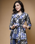 Blue Printed Long Sleeves Shirt With Trousers
