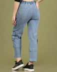 Women Blue High-Rise Clean Look Cotton Cargo Style Jeans