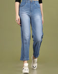 Women Slash Knee Light Fade Stretchable Jeans