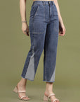 Women Blue High-Rise Clean Look Frayed Hem Cotton Jeans