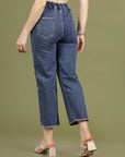Women Blue High-Rise Clean Look Frayed Hem Cotton Jeans