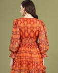 Print Puff Sleeve Fit & Flare Dress