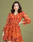 Print Puff Sleeve Fit & Flare Dress