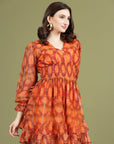 Print Puff Sleeve Fit & Flare Dress