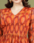 Print Puff Sleeve Fit & Flare Dress