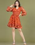 Print Puff Sleeve Fit & Flare Dress