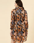 Abstract Print Cuffed Sleeves Shirt Style Dress - CINK