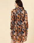 Abstract Print Cuffed Sleeves Shirt Style Dress