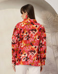 Women Floral Opaque Printed Casual Cotton Buttoned Top